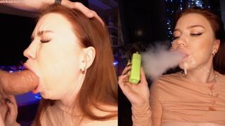 A smoking hot chick smoked a cigarette and deepthroated the dick