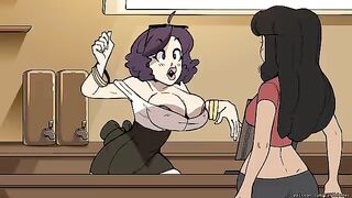 The barista grows bigger and stronger after drinking a potion