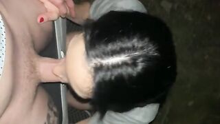 Babe gets her mouth filled with cum during a public blowjob session