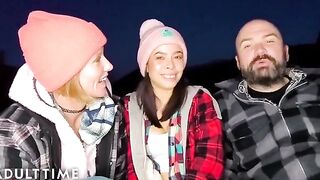 Hot polyamorous threesome action in the woods