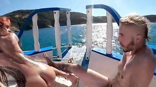 The couple fucks publicly on the boat and attracts a voyeur to watch
