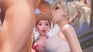 Mercy teaches DVA to deepthroat in 3D Overwatch action