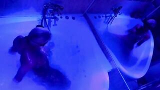 Blonde plays with sex toys in the bathroom and gets a big cock