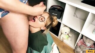 The blonde student does not do the homework, but she does blowjob very well