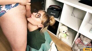 The blonde student does not do the homework, but she does blowjob very well