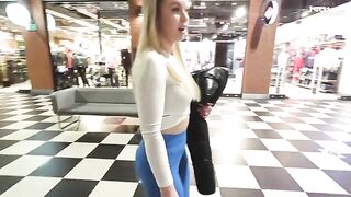 Big ass blonde gets fucked in the shopping mall toilet for cash