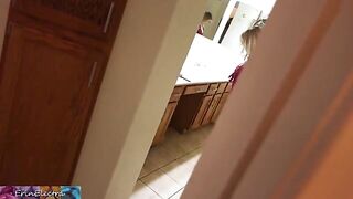 The stepmom is getting ready for bed, while being watched