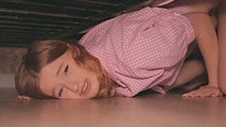The stepsister is stuck, a classic scenario that never fails to captivate