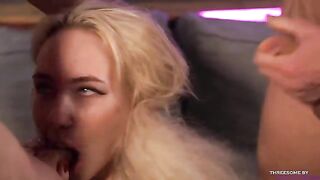 Blonde has two cocks in her mouth, Bella Mur's dream came true
