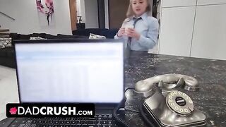 Thick blonde stepdaughter Eva Nyx gets her juicy teen pussy creampied by stepdaddy in a taboo role-play scene