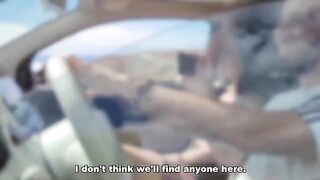 The exhibitionist guy is cutting off a piece of meat to a passerby in the street