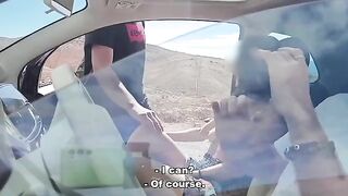 The exhibitionist guy is cutting off a piece of meat to a passerby in the street