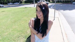 Petite teen Mia Hurley shows her tits to earn cash