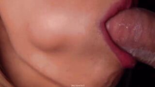 Horny blonde babe breaks the condom and gets all cum in her mouth with ASMR