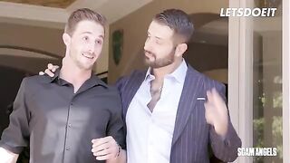 Two steaming-hot MILFs are sharing a young athlete’s huge cock
