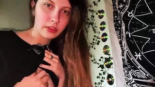 A stepsister sucks a cock while her girlfriend is playing on the computer