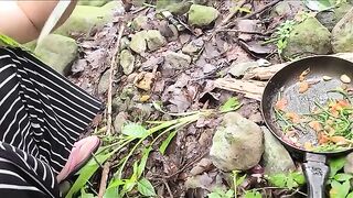 A hot and sexy single mom is cooking and having sex in the woods