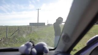 A girl is sucking my cock on our road trip adventure