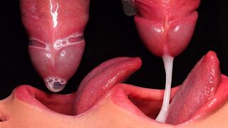 Close up action with the best condom milking blowjob. The condom broke, and all cum ended up in the mouth. ASMR sucking