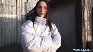 A sexy brunette got fucked hard outdoors by Public Agent for cash