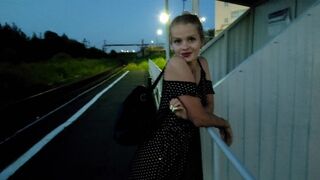 The confused baby waited for the train and got cock and creampie in public
