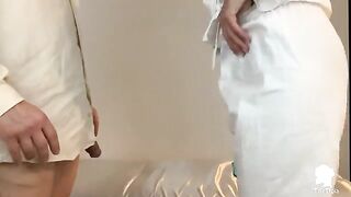 The nurse visits the patient with erectile problems, delivering intense action