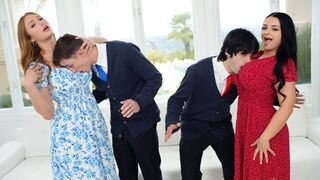 Pervert stepsons can't talk to girls, so their busty stepmoms teach them sex