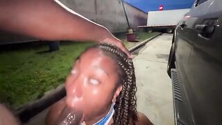 Married woman blows my dick in the parking lot like a real prostitute