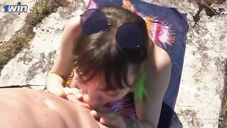 A hot brunette acts on behalf of her lover, using her mouth to get what she wants