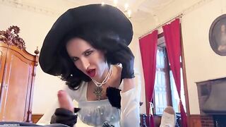 Tall and busty cosplay of Lady Dimitrescu from Resident Evil Village gets fucked