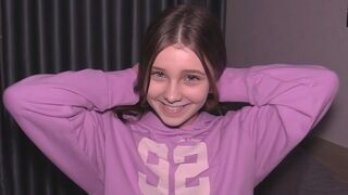 The narrow pussy of a young student is being stretched by a cock
