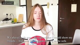 The stepsister lost at chess, so she had to have sex with him