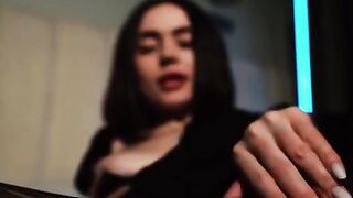 A cute girl with big boobs gets her pussy dripping wet