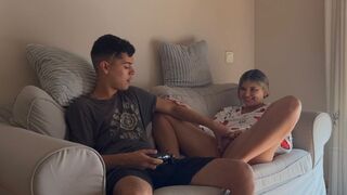 A stepsister won’t let her brother finish a video game until she gets intimate
