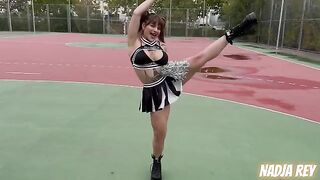 Cheerleader Girl Fucks on the Street and Swallows the Cum, a Real Amateur Scene