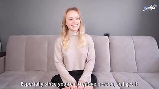 A girl with a big ass fucks at her first porn casting, getting cum on her face