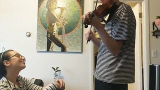 The couple was trying to practice violin but couldn’t because of passionate sex