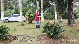 The gardener was hired by the owner of the house to trim the bushes