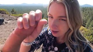 Blonde girl risks and has sex on the mountain top