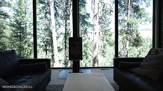 A girl playing with herself while doing yoga in the woods