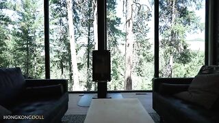 A girl playing with herself while doing yoga in the woods