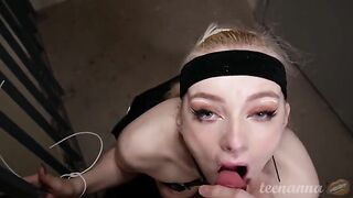 A cute girl with deep blue eyes was fucked in the mouth and pussy