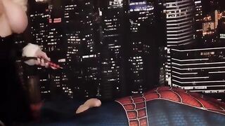 Black Cat gets Spider-Man's fluid by seductive handjob