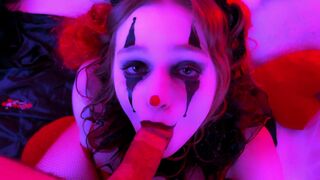 A kinky clown made a blowjob and received a facial finish in this hot video