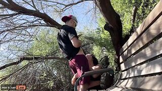 Busty Girl Almost Got Caught Performing Oral Sex by the Lake Twice!