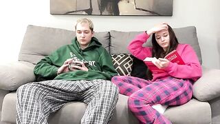 Stepbrother masturbates next to his sister, who decides to help him