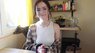 A nerdy girl shows her real face in bed