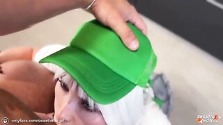 Rough sex with a hot blonde barista in short jeans instead of coffee in HD