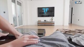 While my parents aren’t home, my stepsister services my huge cock