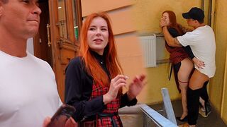 Busty girl fucked in the vestibule and at the YouTuber’s house